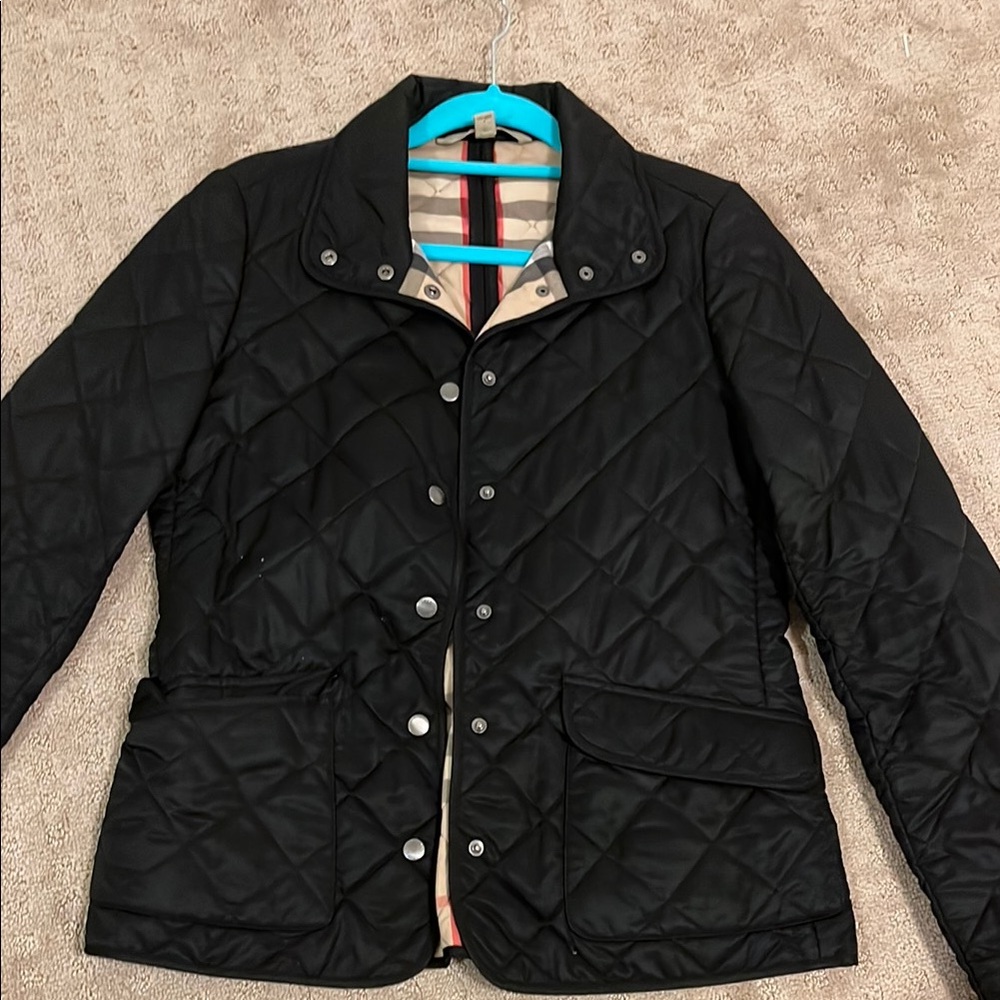 Black Utility Jacket with Quilted Fabric and Stand-Up Collar